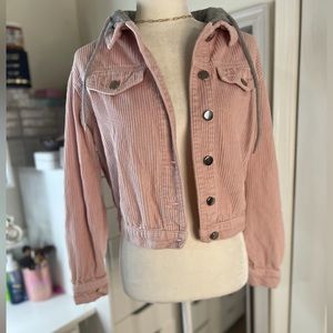 No boundaries sz a 3-5 pink courduroy hoodie jacket 0556 detachable hood
